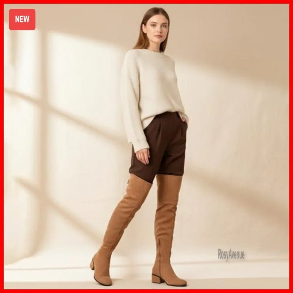 Women's Over-the-Knee Boots with Adjustable Buckle, Side Zipper, 2-Inch Block
